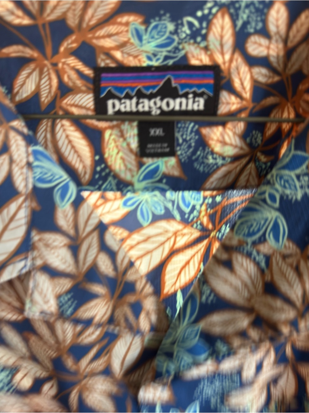 Patagonia Men’s Navy Floral Leaf Print Button-Down Shirt